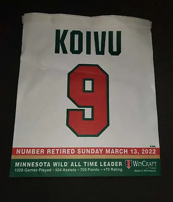 Mikko Koivu #9 Jersey Retirement Mini Banner 3/13/22 Minnesota Wild  MN  NEW • $13