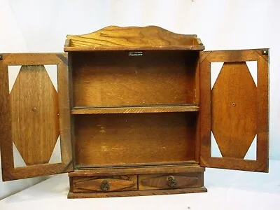 Vtg Wood Wooden Spice Rack Shelf Wall Mount  Doors Gothic Metal Drawers Japan FS • $49.99