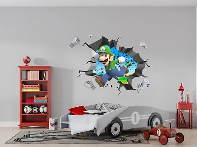 Luigi Super Mario Bros WALL EXPLOSION Decal Wall Sticker Home Decor Art Mural 11 • $37.49