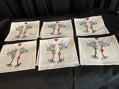 6 Vintage Screen Printed Linen Cocktail Napkins By Cuca • $21