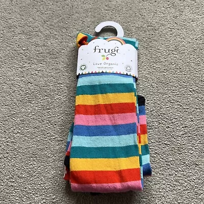 Girls Frugi Organic Cotton Norah Bright Rainbow Stripe Tights Age 10-12 Years • £15