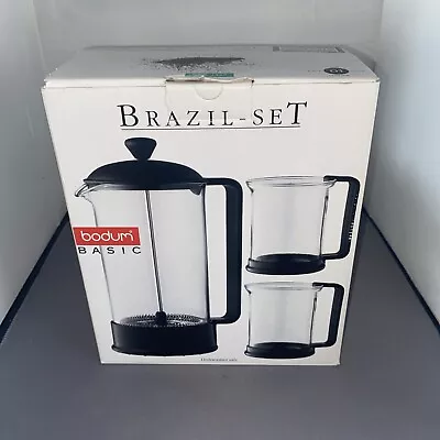 BODUM Brazil French Press Coffee Maker 3PC Set Black & Clear Glass K1558-01 NIB • £40