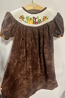 Smocked Thanksgiving Holiday Girls Dress Pleats & Stitch Brand Size 5 Beautiful • $9.99