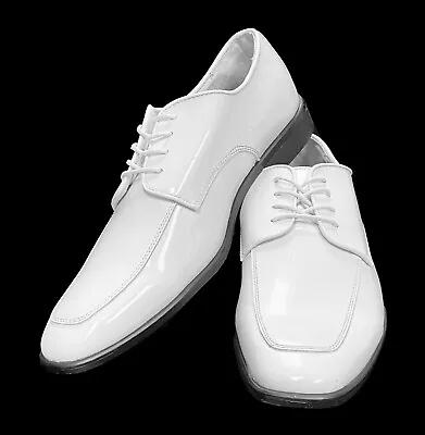 Men's White Tuxedo Shoes Formal Dress Faux Patent Leather Wedding Prom 9.5M • $19.99