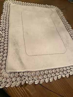 Vintage Irish Linen Damask & Crochet Lace Border • $25.20