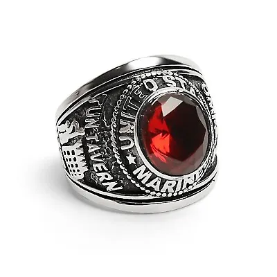 3Ct Oval Cut Red Garnet Men's US Marine Corp Military Ring 14k White Gold Plated • $189.99