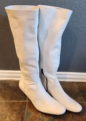 Vtg Vero Cuoio White Leather Heeled Boots Size 10 Made In Italy Go Go Mod Knee • $64