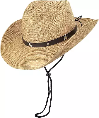 Kids Western Cowboy Hat Beach Summer Straw Sun Hat Cowgirl Hat For 2-4T Khaki • $22.87