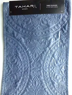 New TAHARI Quilted Medallion TABLE RUNNER Velvet Light Slate Blue 16  X 90  • $42