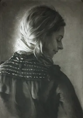Original Female Charcoal On Paper Drawing Girl Woman Blonde Portrait Artwork • £160