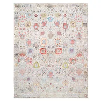 11'9 X15' Ivory Tebraz Silk With Textured Wool Hand Knotted Oversized Rug R63274 • $9994.50