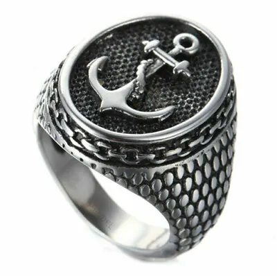 Mens Stainless Steel Navy Marine Biker Anchor Ring Men Silver Size 6-15 Gift • $7.99