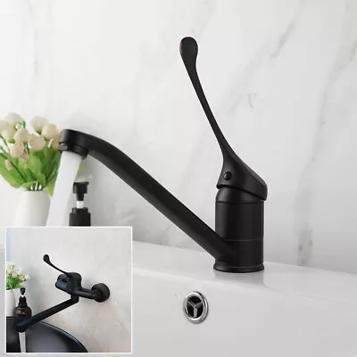 Matte Black Medical Faucets Long Handle Hospital Bathroom Basin Sink Mixer Taps • $49.99