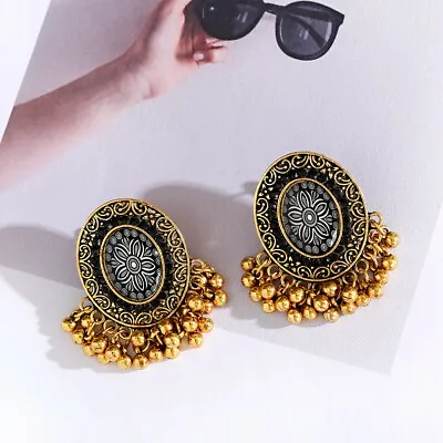 Big Round Gold Jhumka Drop Balls Flower Earrings Indian Gemstone Jewelry Gifts • $3.29