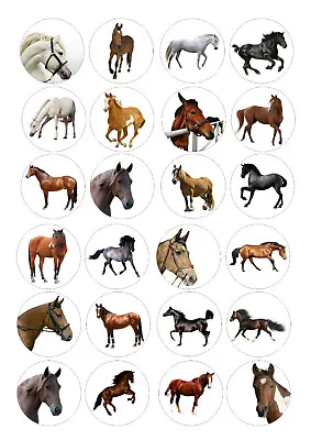 24 Edible Horses Ponies Horse Precut Cupcake Standing Toppers Rice Wafer Card • £3