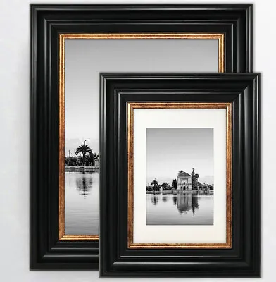 Vintage Black Photo Picture Frame Gold Style Wide Various Sizes Wall Mounted UK • £19.49