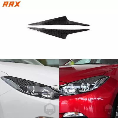 2Pcs Headlight Eyelid Eyebrow Cover Carbon Fiber Sticker For Mazda 3 Axela 14-16 • $25.49