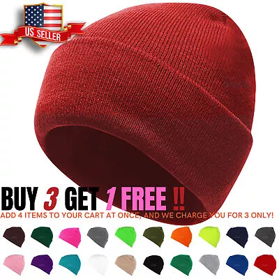 Beanie Hat Men Women Plain Knit Ski Cap Warm Slouchy Skull Winter Cuff Thermal • $5.95