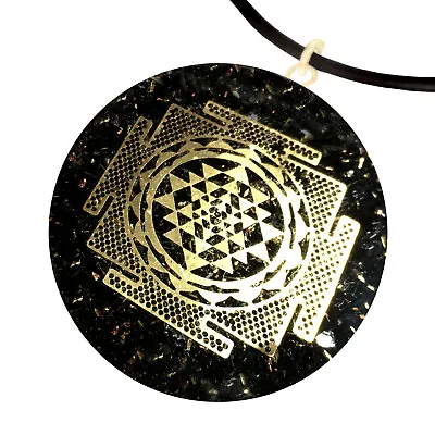 $19.98 • Buy  Black Tourmaline Pendant Sri Yantra Orgonite Gemstone Necklace Orgone Energy