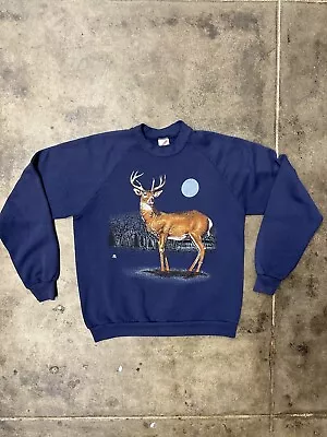 Vintage Jerzees Sweatshirt Mens L 1987 Wildlife Deer Blue Made USA • $19.99
