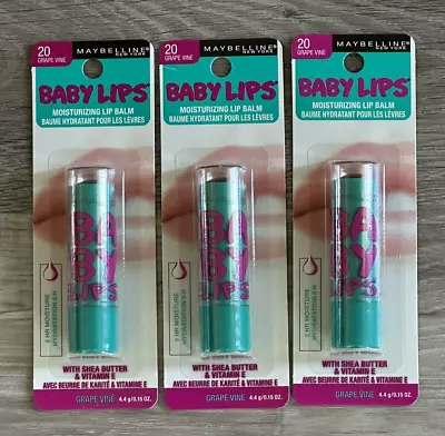 3 Pack Maybelline New York Baby Lips Moisturizing Lip Balm - # 20 Grape Vine • $16