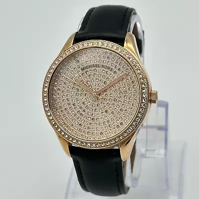 Women's MICHAEL KORS Rose Gold Tone Lady Nini Crystal Pace Dial Leather MK2649 • $69.99