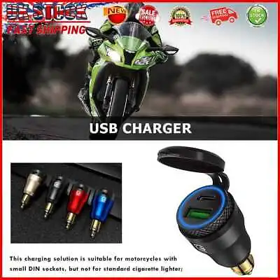 £11.78 • Buy DIN Plug To QC3.0 + PD USB Charger W/ LED Light For Motorcycle (Black+Blue)