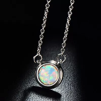 Dazzling Xmas Gift Round White Fire Opal 925 Sterling Silver Necklace Pendants • $9.85