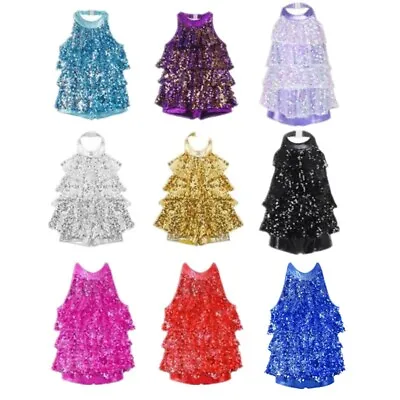 UK Kids Girls Sequins Sparkling Tassel Dress Latin Tango Rumba Dancewear Costume • £4.59