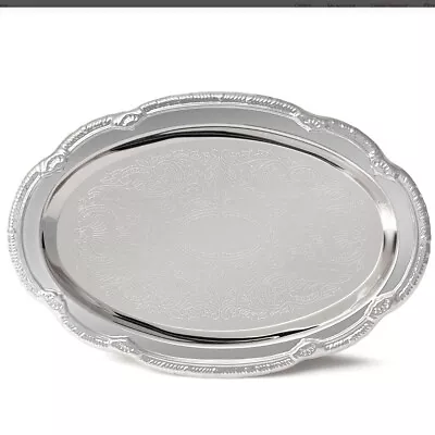 Small Silver Finish Oval Serving Tray Platter Vintage Appetizer Cocktail Plate • $7.99