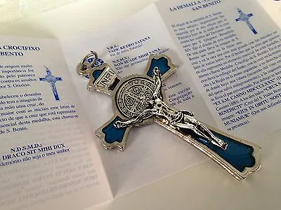 3  St Benedict Medal Cross Crucifix/ Blue And Silver  Finish/ Exorcism Crucifix • $19.50