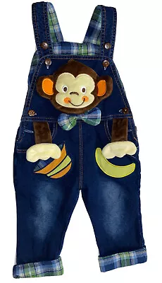 Kidscool Space 6-12 Months Denim Jean Overalls Monkey Appliqué 3D New NWT • $29.99