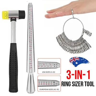 $14.98 • Buy Silver Ring Sizer Size Gauge Tool Set Finger Measuring Stick Metal Ring Mandrel