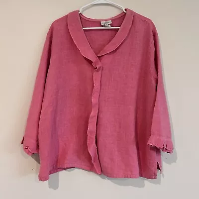 Vtg Hot Cotton By Marc Ware Linen Shirt Pink Button Lagenlook Made USA Sz XL • $28