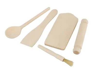 £5.45 • Buy 5 Pcs APOLLO Wooden Baking Set Kids Rolling Pin Spoon Spatula Kit Kitchen Tools