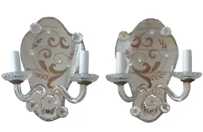 Gorgeous Antique Pair Sconce Wall Light Mirror 1880 Crystal Cups Venetian Murano • $780