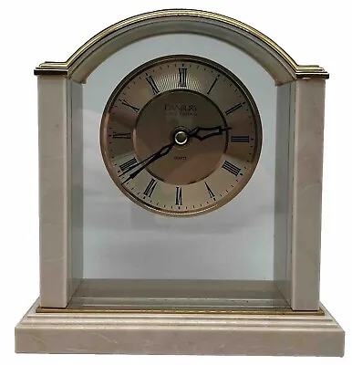 DANBURY CLOCK CO - Quartz - Brass  - Marble - Glass Desk / Table / Mantle Clock • $20.36