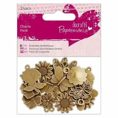 21 X Papermania Metal Flowers Butterflies Charm Scrapbooking Card Making Gifts • £4.99