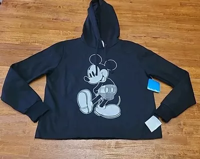 Disney Mickey Mouse Classic Plaid Juniors Crop Hoodie Black Large • $15.95