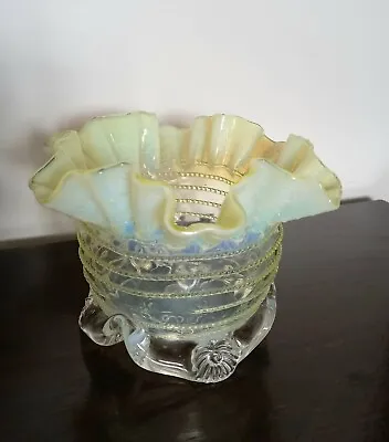 Exquisite Victorian Vaseline Crimped Glass Bowl • £50