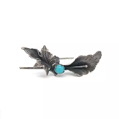 Sterling Silver Vintage 3D Lily Oak Leaf Turquoise Pin/Brooch *32 • $42.46