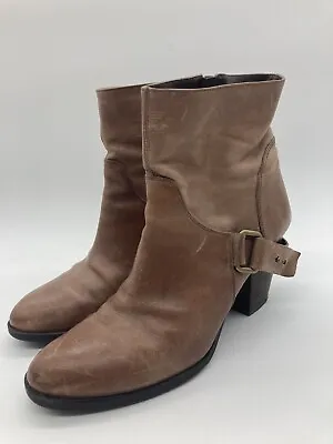 $34.99 • Buy Nine West  Herewegoo  Tan Leather Zip Heel Western High Ankle Boots Womens 10