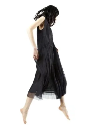 Sara Lanzi Black Pleated Silk Chiffon Dress $1205 La Garconne • $175