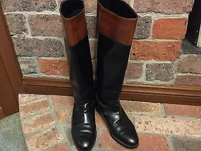 CABLE & CO Retro/Vintage 80's Black & Tan Leather Boots Size 37 Made In Italy • $110