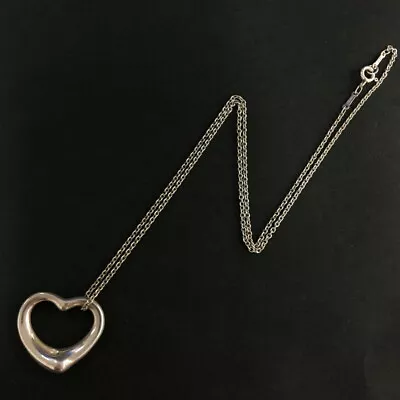 TIFFANY&CO. Silver 925 Elsa Peretti Open Heart Pendant Necklace/9X2299 • $1