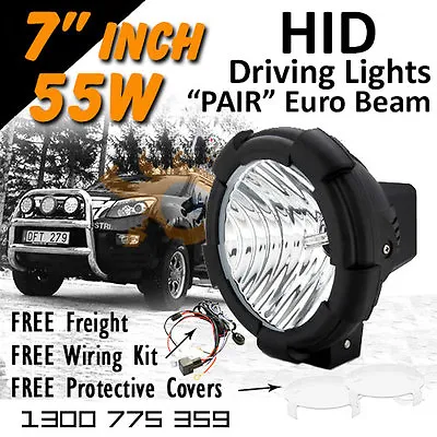 HID Xenon Driving Lights - Pair 7 Inch 55w Euro Beam 4x4 4wd Off Road 12v 24v • $192.38