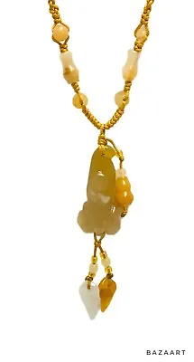 Goldish Color Agate Carved Monkey & Leaves Pendant Necklace Adjustable Cord 22  • $9.99