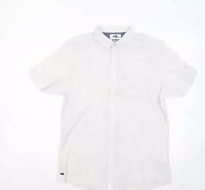 LE SHARK Mens White Geometric Cotton Button-Up Size M Collared • £8.25