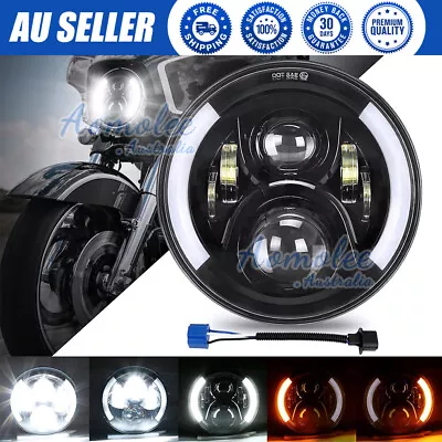 Motorcycle 7 Inch Round LED Headlight Projector Halo For Dyna Cafe Racer Bobber • $29.95