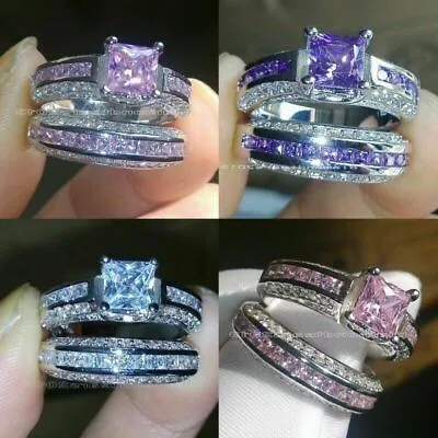 Women Jewelry Fashion Cubic Zirconia Silver Plated Wedding Set Ring Party Gift • $2.77